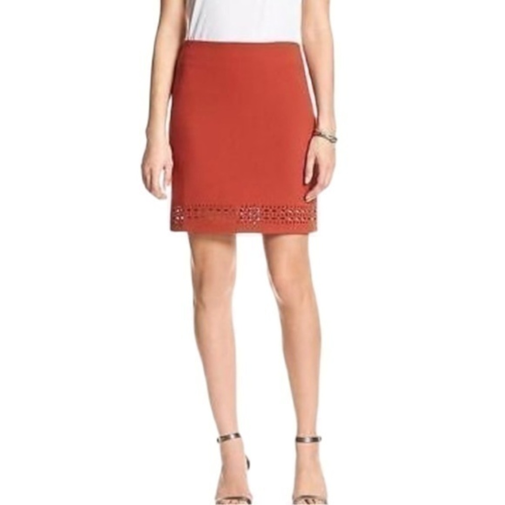 Banana Republic Womens Pencil Skirt Pumpkin Spice Orange Geometric Cutout Size 0